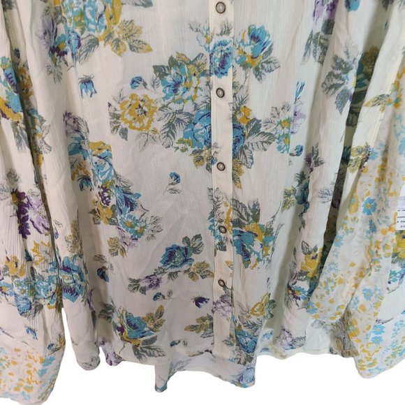 Free People Womens L Cream Floral Hold On To Me Long Sleeve Button Up Blouse NWT - Picture 4 of 11